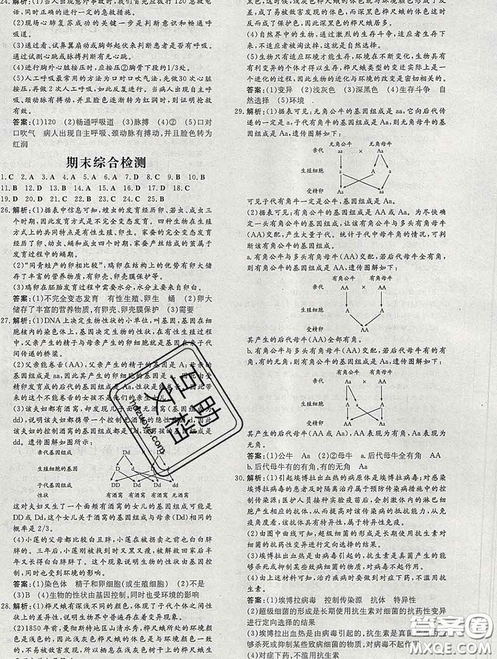 2020新版練案課時(shí)作業(yè)本八年級(jí)生物下冊(cè)人教版答案