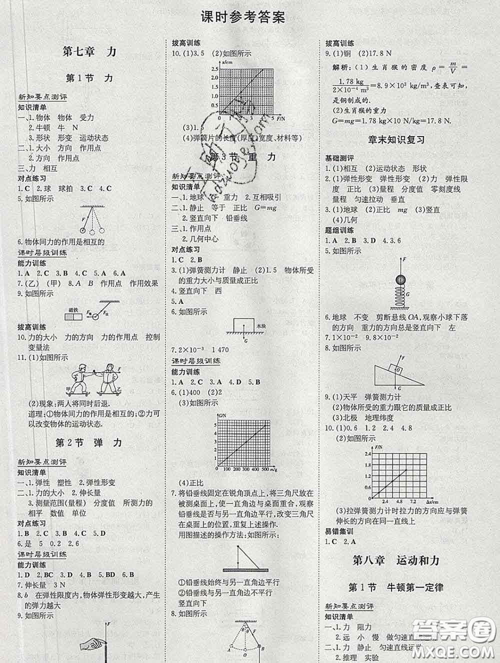 2020新版練案課時作業(yè)本八年級物理下冊人教版答案
