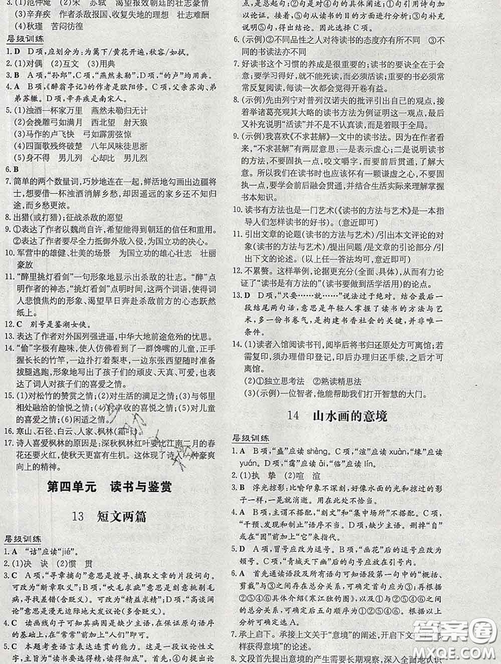 2020新版練案課時作業(yè)本九年級語文下冊人教版答案