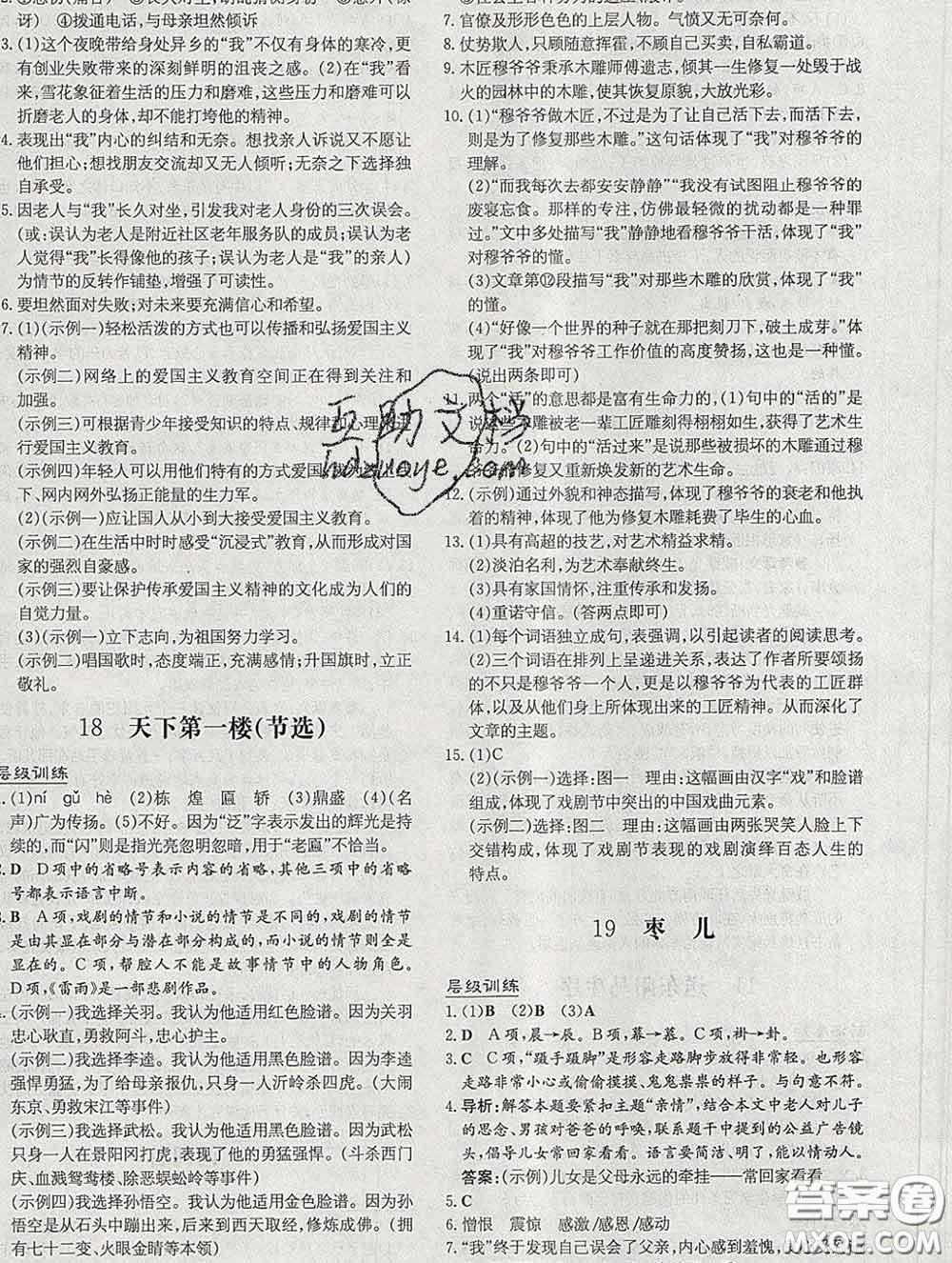 2020新版練案課時作業(yè)本九年級語文下冊人教版答案