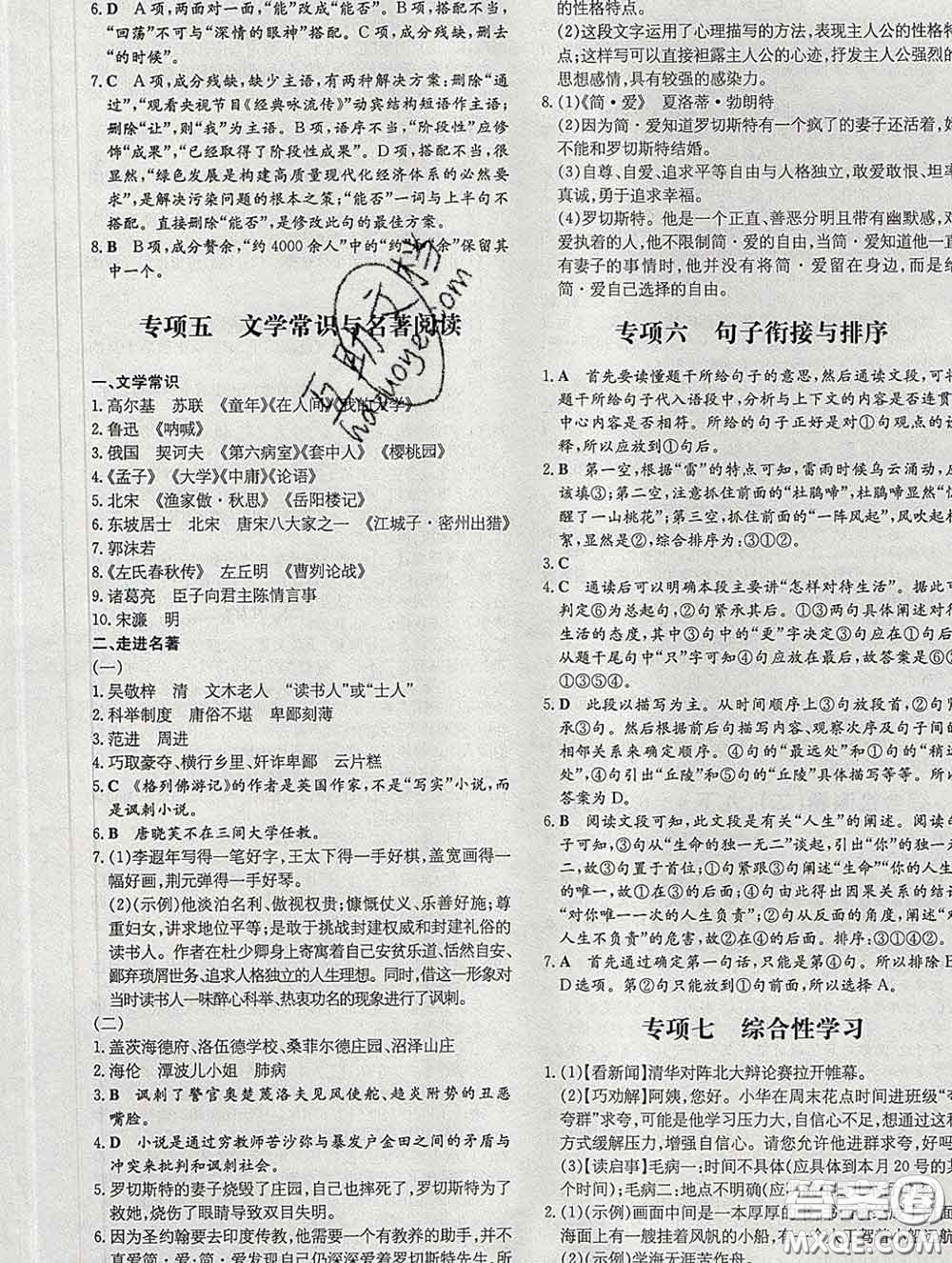 2020新版練案課時作業(yè)本九年級語文下冊人教版答案