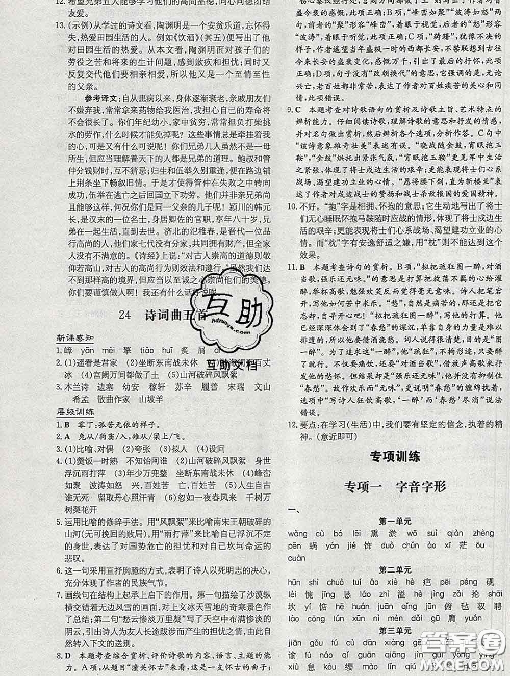 2020新版練案課時作業(yè)本九年級語文下冊人教版答案