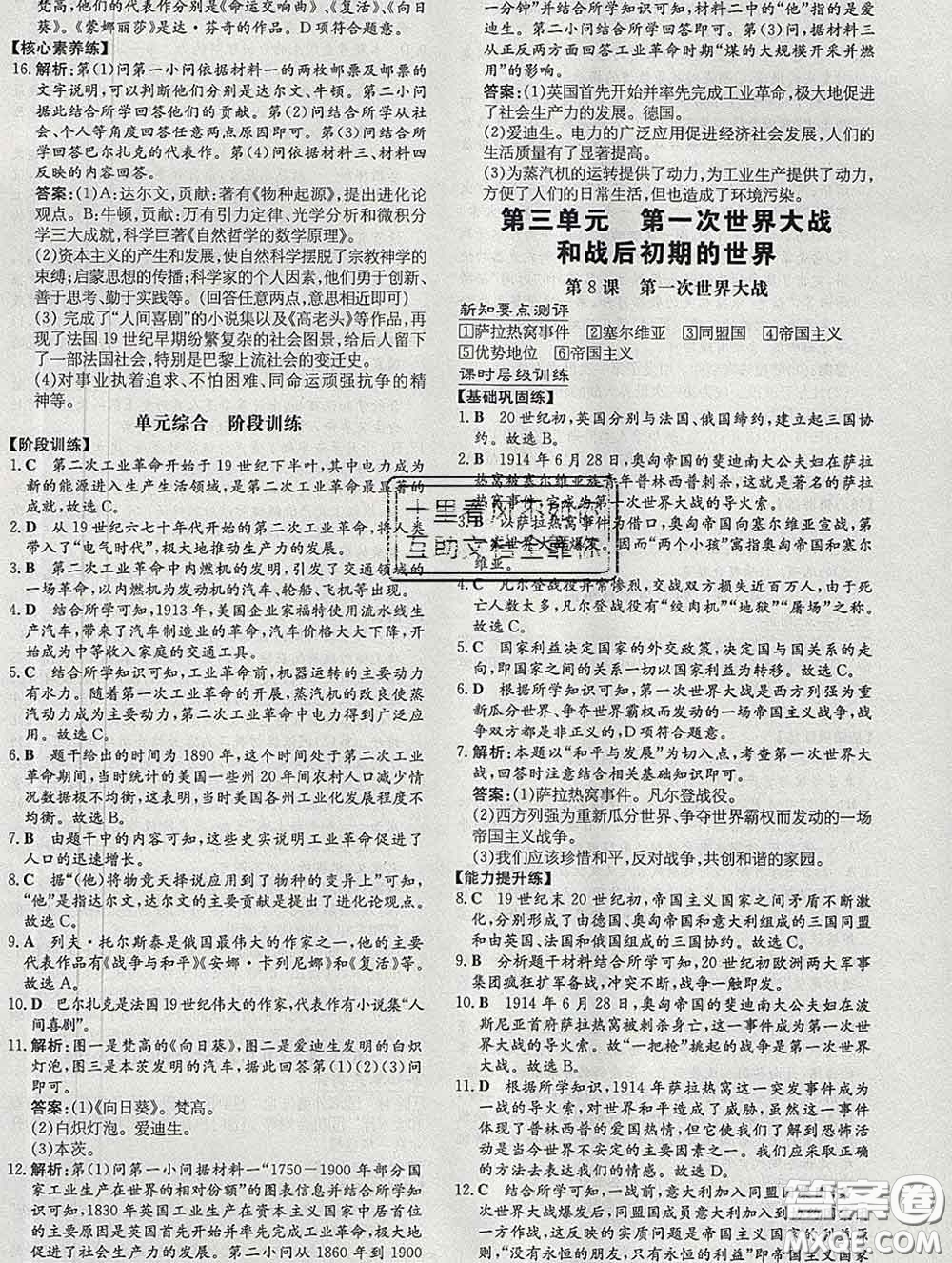 2020新版練案課時作業(yè)本九年級歷史下冊人教版答案