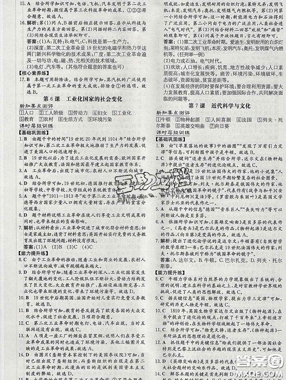 2020新版練案課時作業(yè)本九年級歷史下冊人教版答案