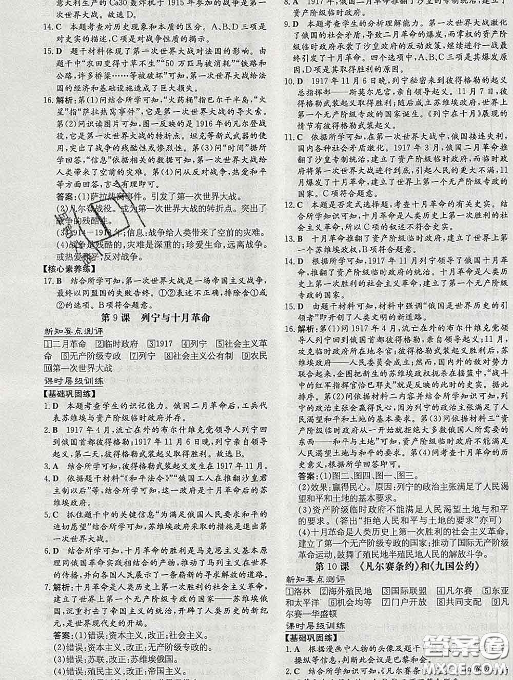 2020新版練案課時作業(yè)本九年級歷史下冊人教版答案