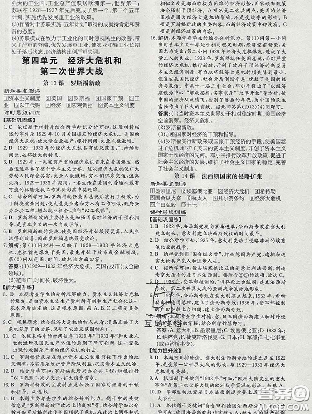 2020新版練案課時作業(yè)本九年級歷史下冊人教版答案