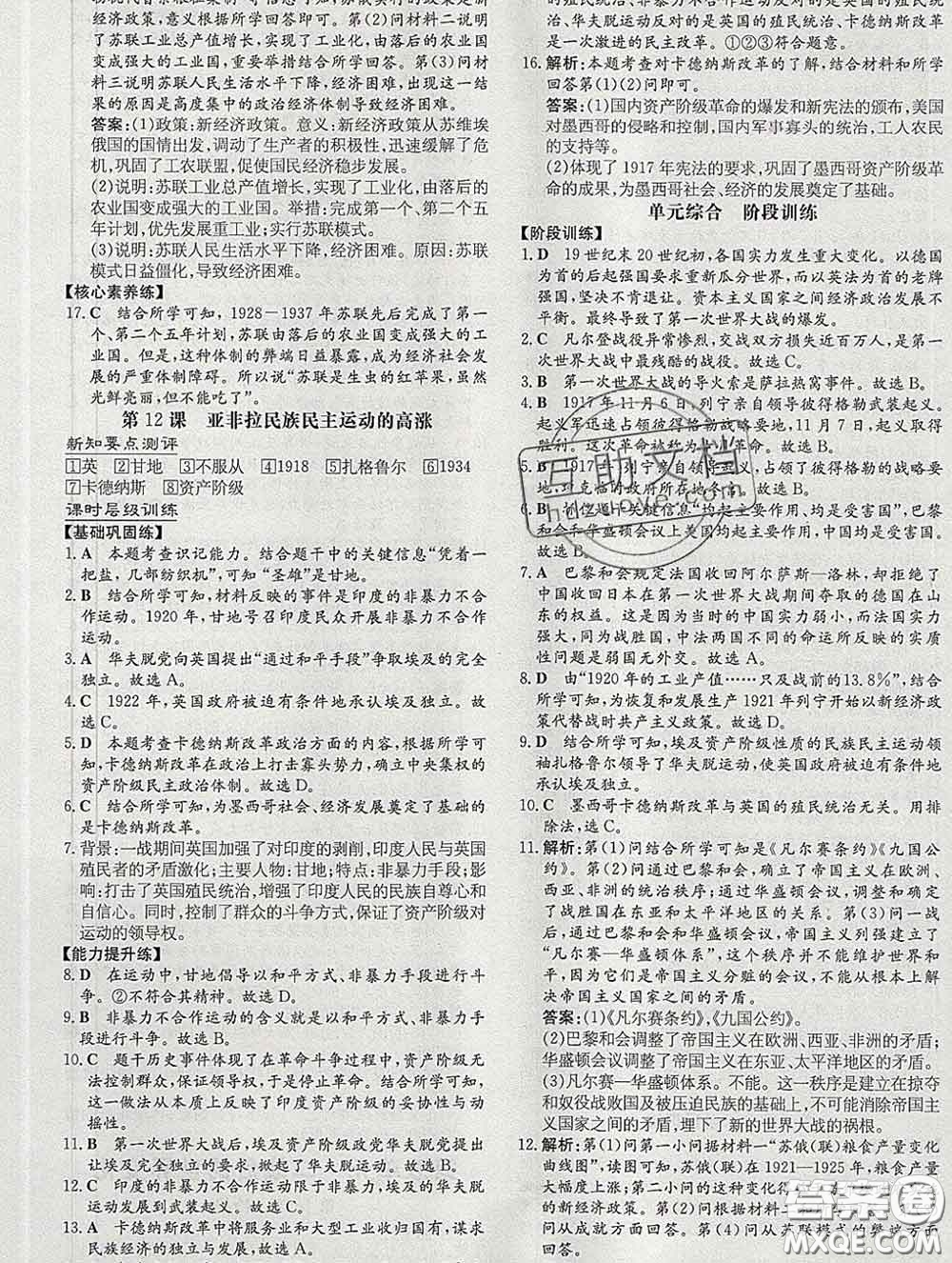 2020新版練案課時作業(yè)本九年級歷史下冊人教版答案
