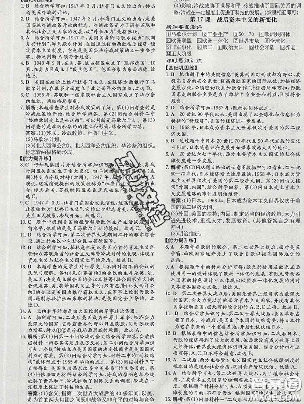 2020新版練案課時作業(yè)本九年級歷史下冊人教版答案