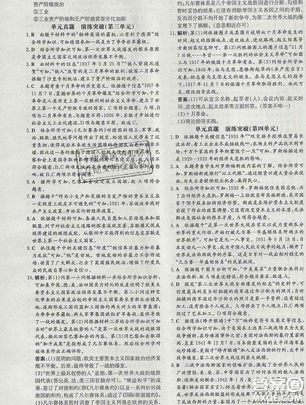 2020新版練案課時作業(yè)本九年級歷史下冊人教版答案