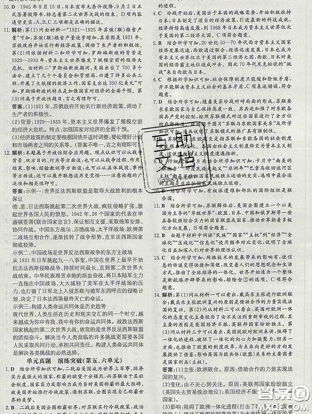 2020新版練案課時作業(yè)本九年級歷史下冊人教版答案