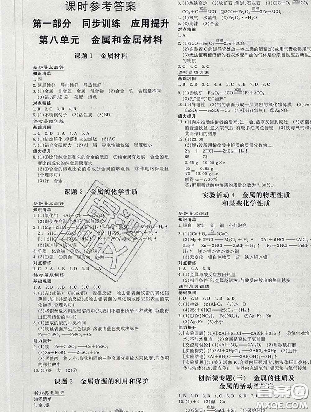 2020新版練案課時作業(yè)本九年級化學下冊人教版答案