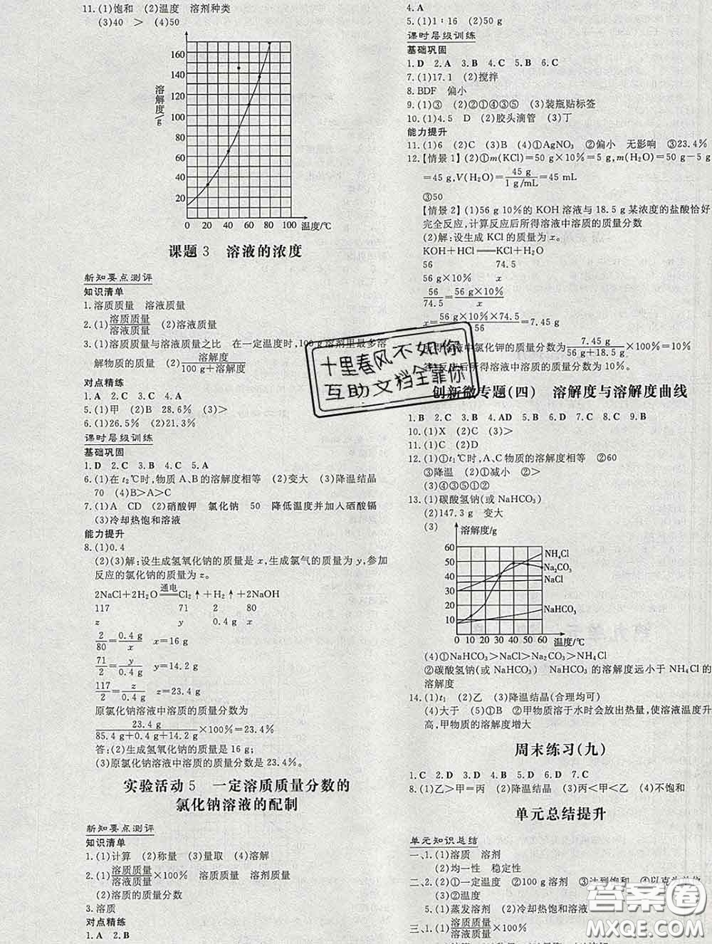 2020新版練案課時作業(yè)本九年級化學下冊人教版答案