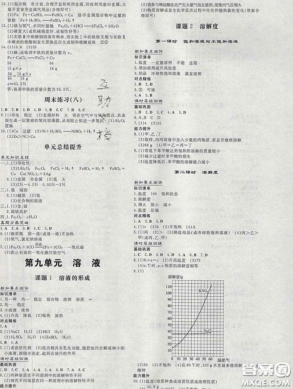 2020新版練案課時作業(yè)本九年級化學下冊人教版答案