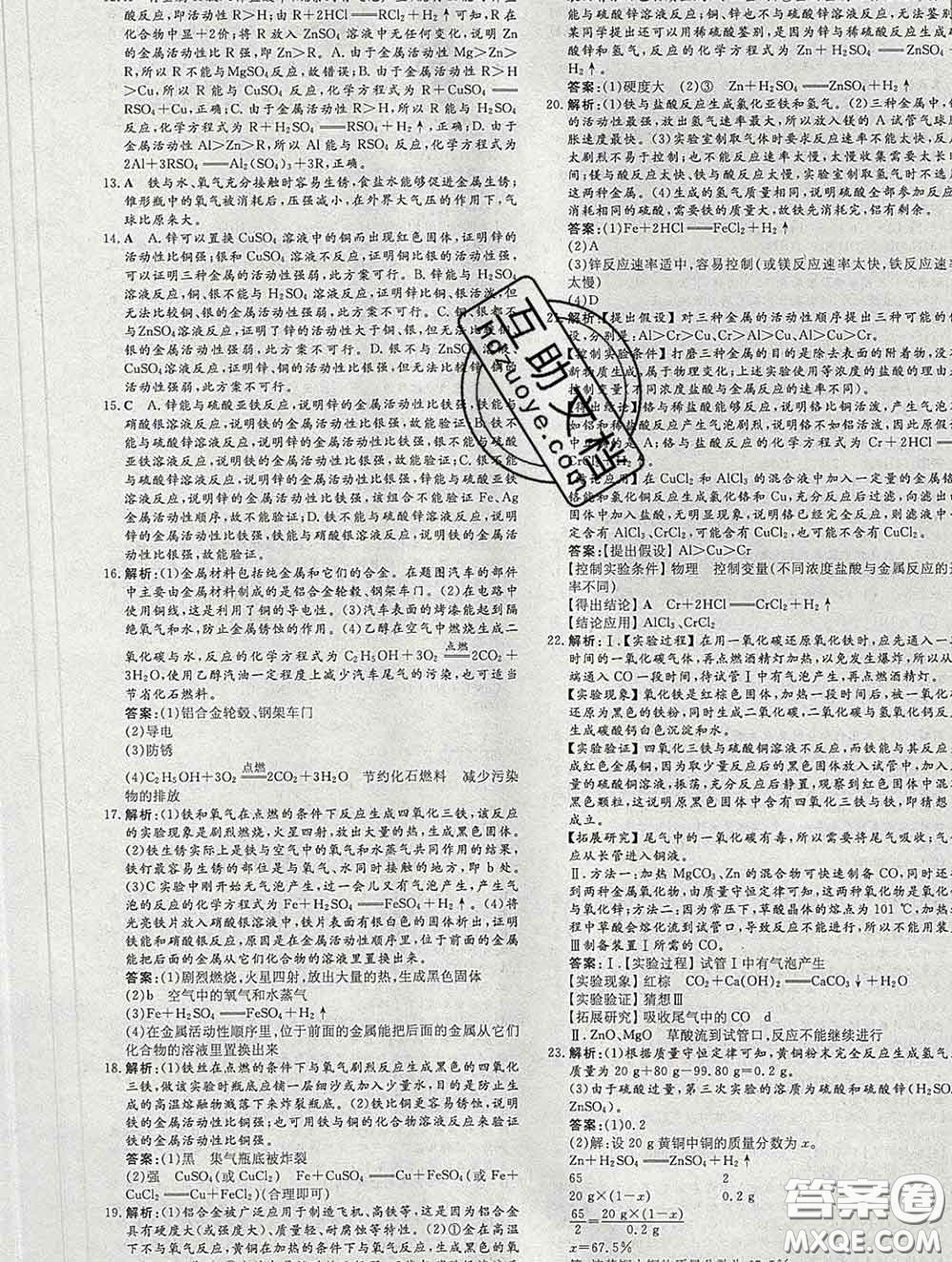 2020新版練案課時作業(yè)本九年級化學下冊人教版答案