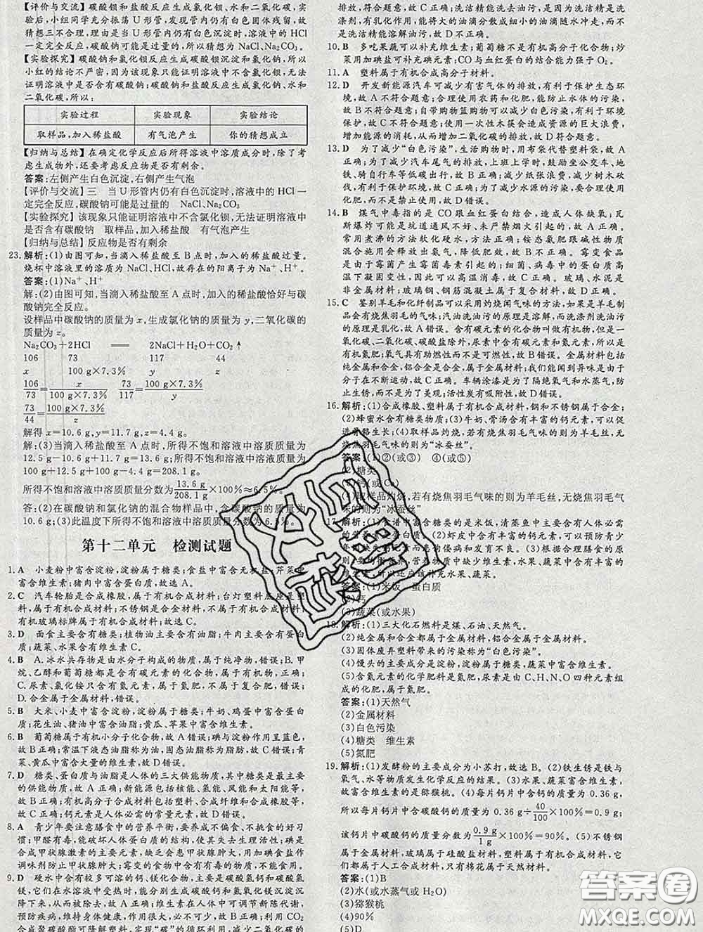 2020新版練案課時作業(yè)本九年級化學下冊人教版答案