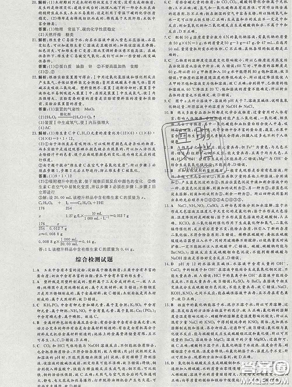 2020新版練案課時作業(yè)本九年級化學下冊人教版答案