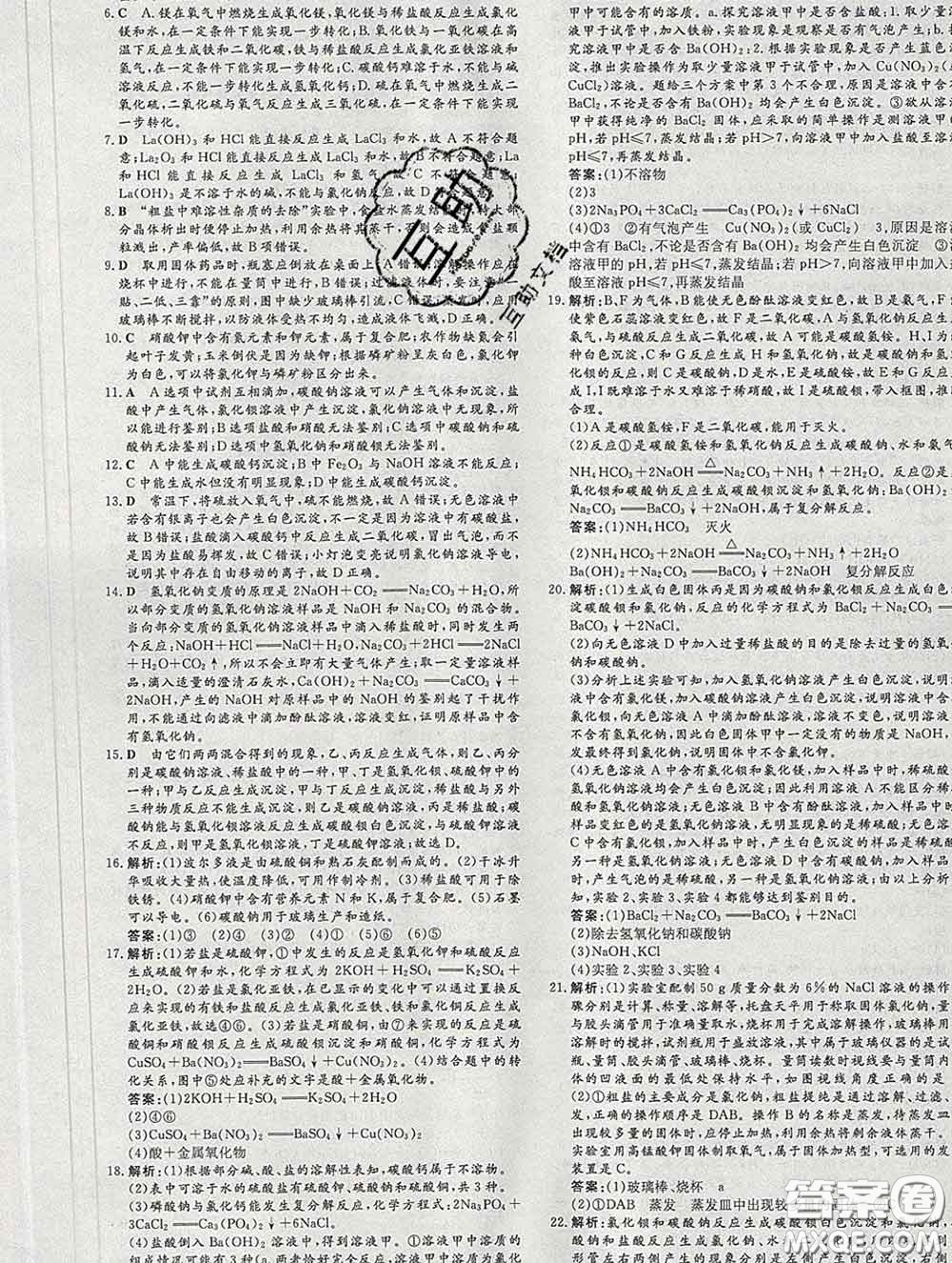 2020新版練案課時作業(yè)本九年級化學下冊人教版答案