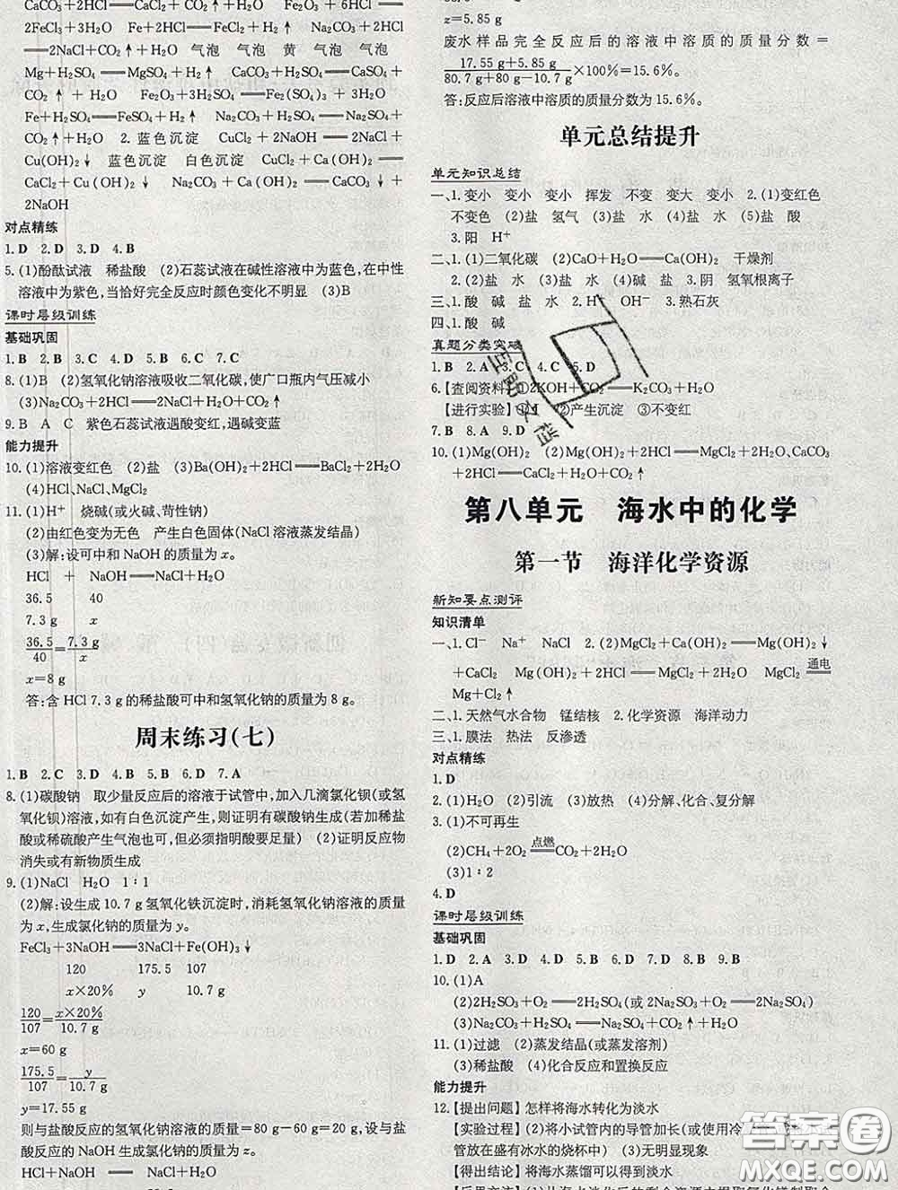 2020新版練案課時(shí)作業(yè)本九年級化學(xué)下冊魯教版答案