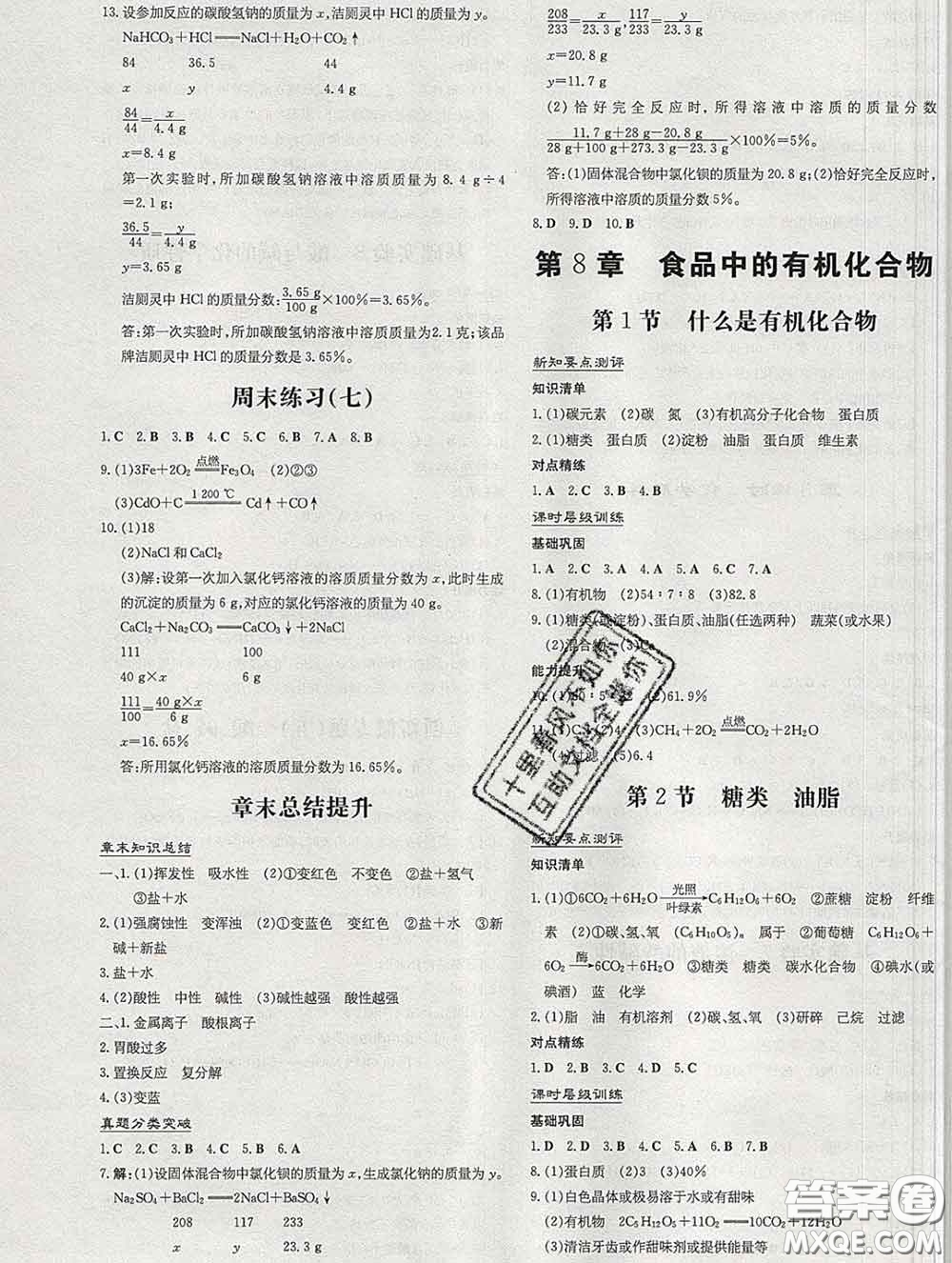 2020新版練案課時(shí)作業(yè)本九年級(jí)化學(xué)下冊(cè)滬教版答案