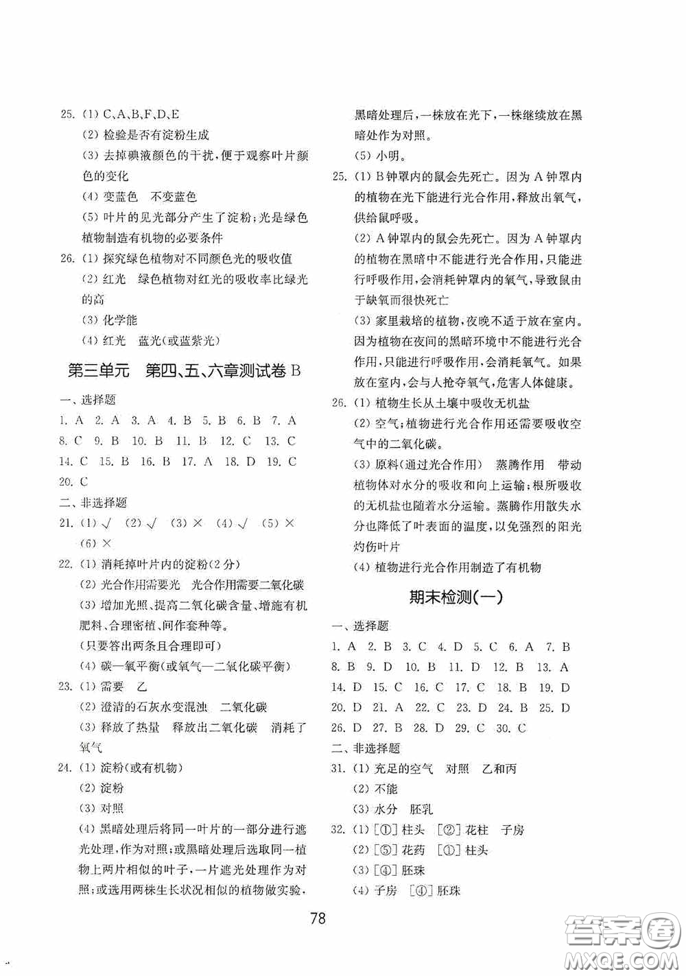山東教育出版社2020初中基礎(chǔ)訓(xùn)練六年級生物學(xué)下冊54學(xué)制版答案