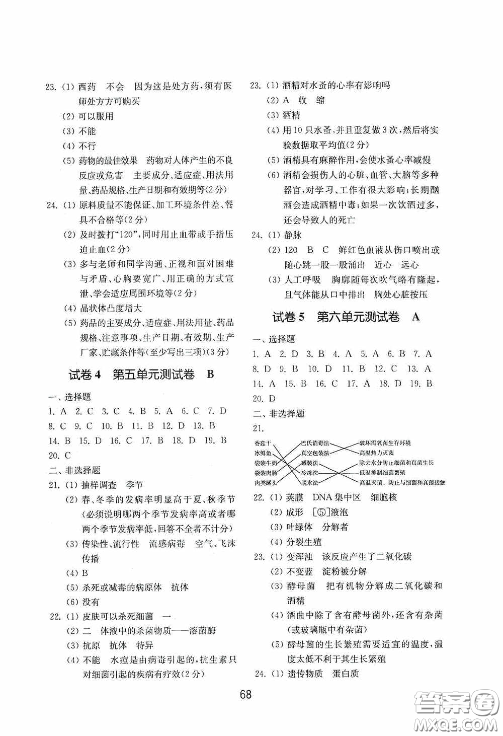 山東教育出版社2020初中基礎(chǔ)訓(xùn)練七年級(jí)生物學(xué)下冊(cè)54學(xué)制版答案