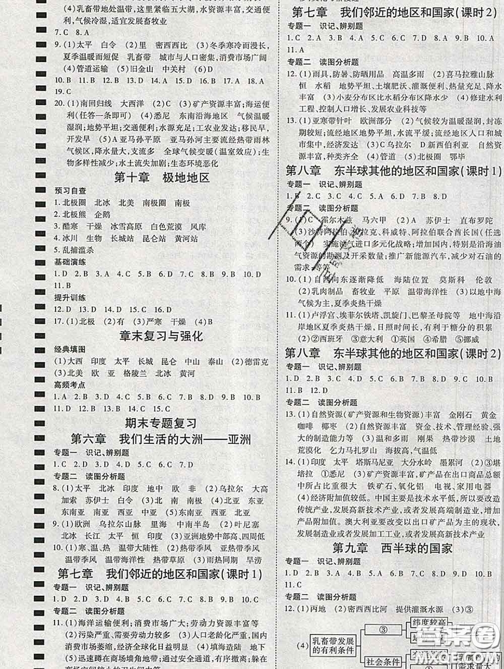 2020春高效課時(shí)通10分鐘掌握課堂七年級(jí)地理下冊(cè)人教版參考答案