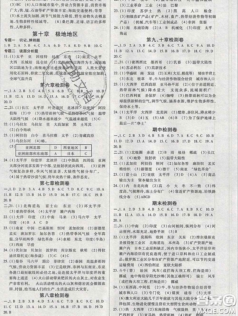 2020春高效課時(shí)通10分鐘掌握課堂七年級(jí)地理下冊(cè)人教版參考答案