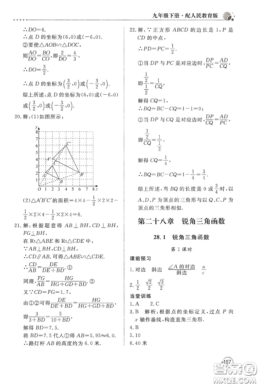 北京教育出版社2020新課堂同步訓(xùn)練九年級(jí)數(shù)學(xué)下冊(cè)人民教育版答案