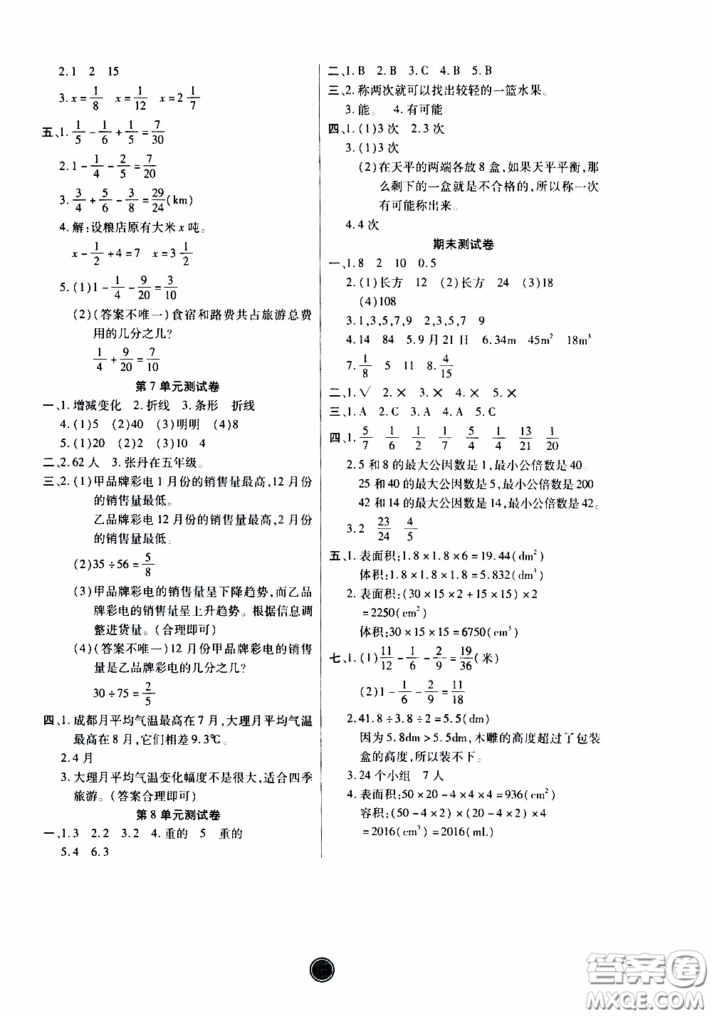 2020年云頂課堂作業(yè)創(chuàng)新設(shè)計(jì)數(shù)學(xué)五年級下冊人教版參考答案