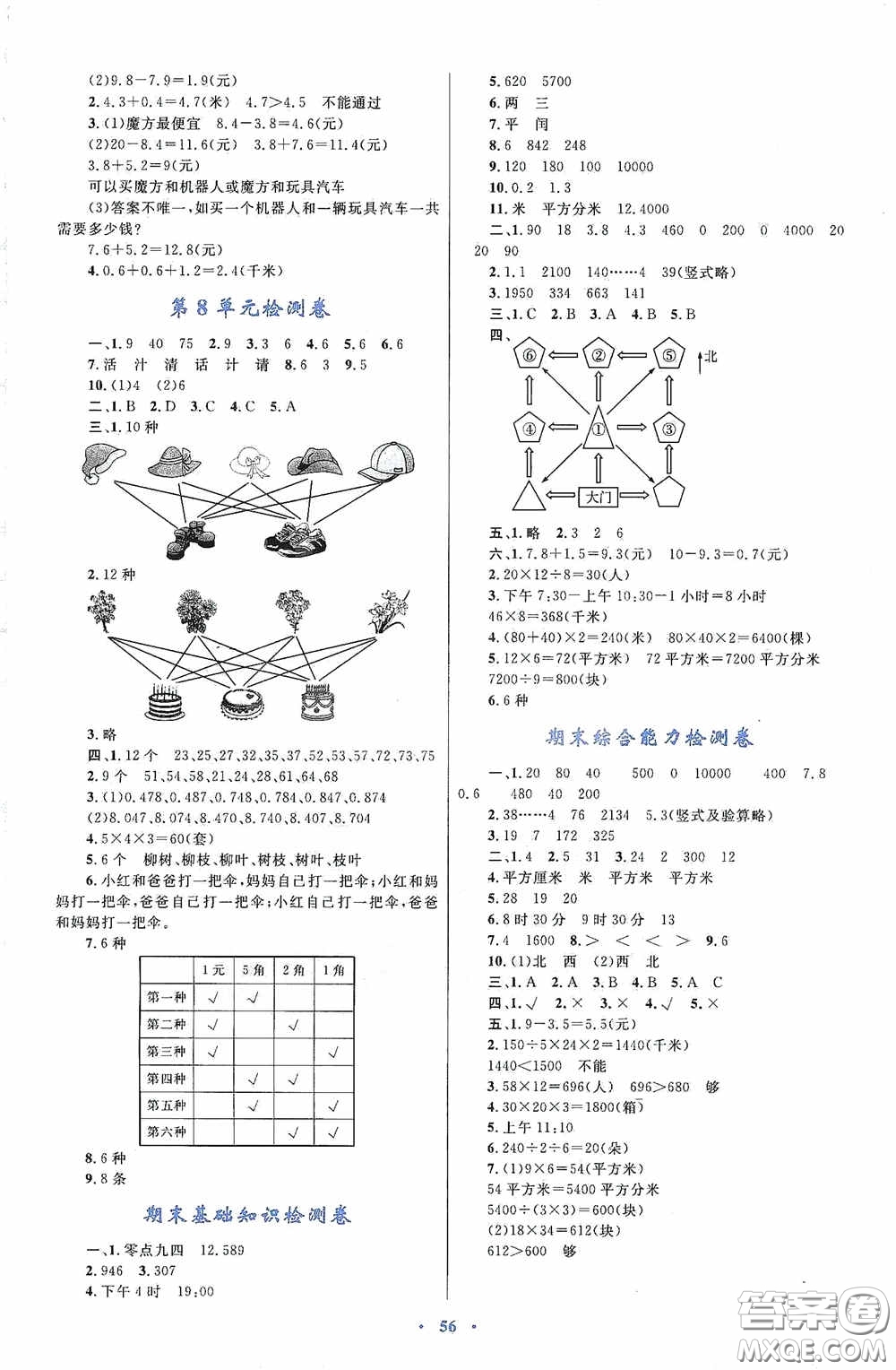 內(nèi)蒙古大學出版社2020學習目標與檢測三年級數(shù)學下冊人教版答案