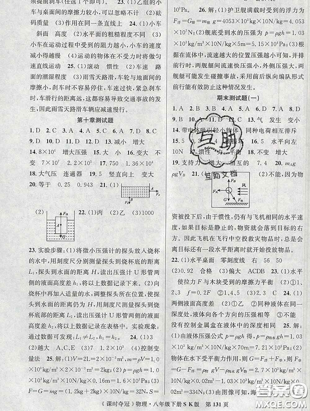 安徽師范大學(xué)出版社2020新版課時(shí)奪冠八年級(jí)物理下冊(cè)蘇科版答案