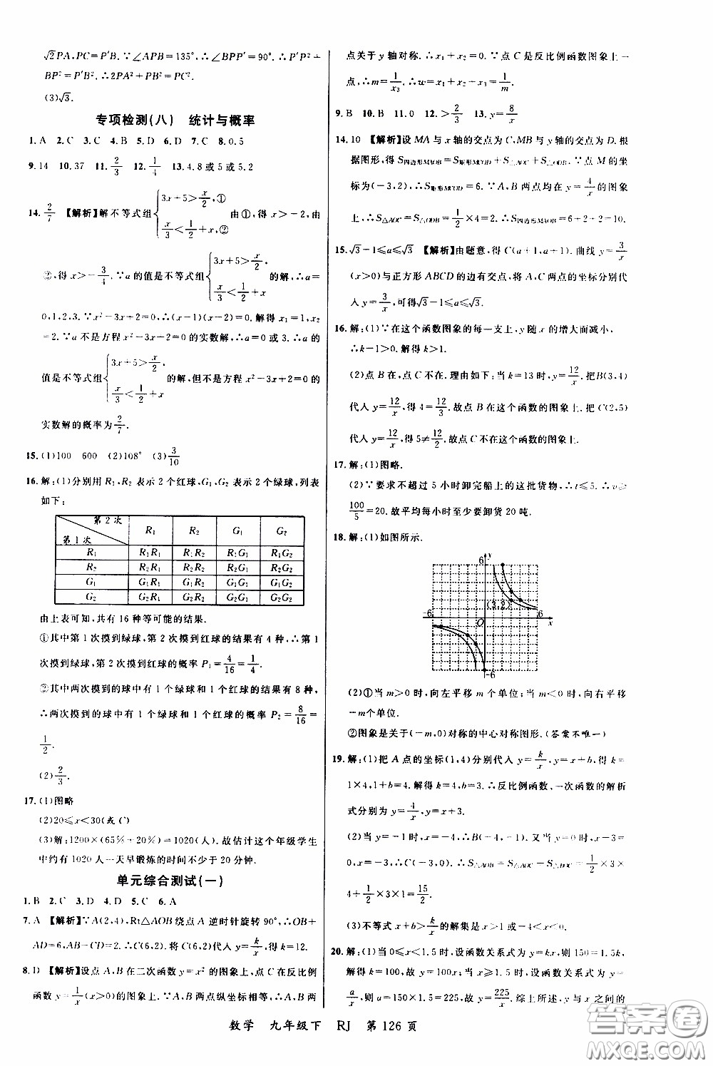 品至教育2020年一線課堂數(shù)學九年級下冊人教版RJ參考答案