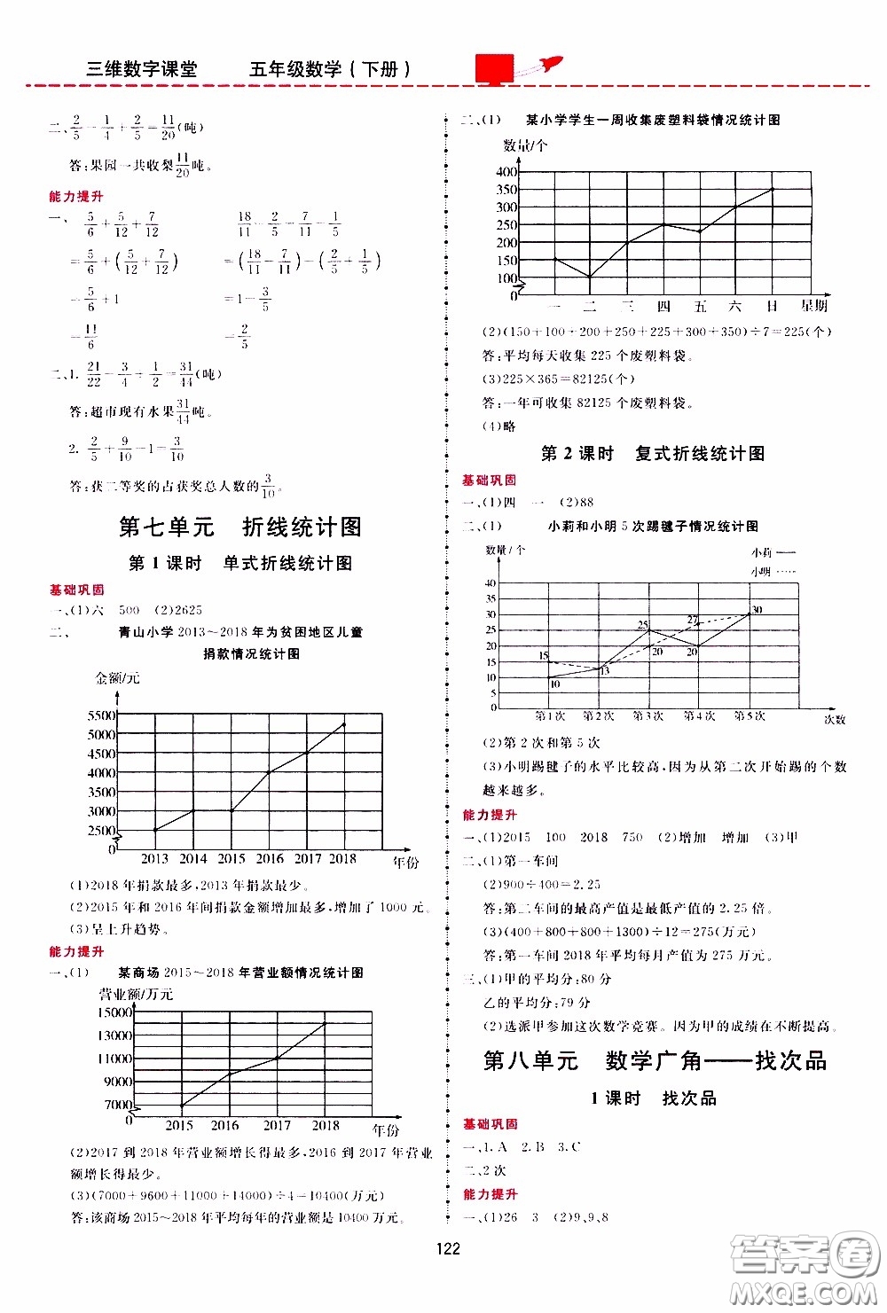  2020年三維數(shù)字課堂五年級(jí)數(shù)學(xué)下冊(cè)人教版參考答案
