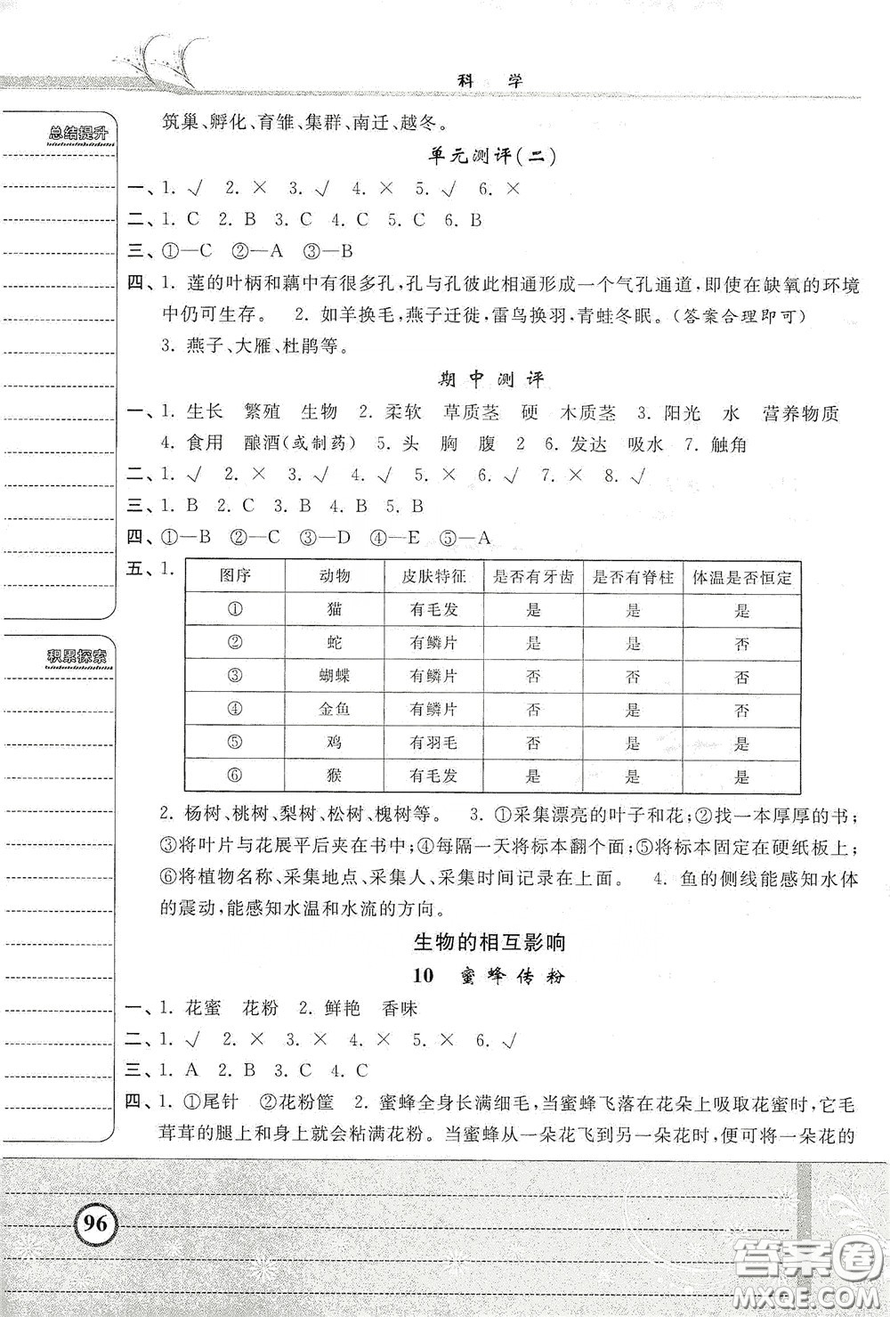 河北美術出版社2020課時練同步測評三年級科學下冊JR版答案