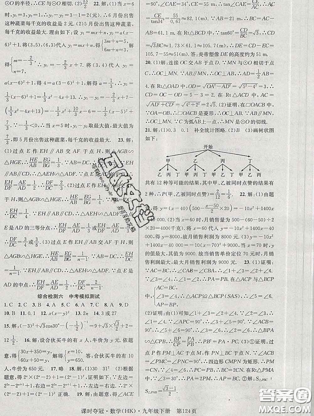 安徽師范大學(xué)出版社2020新版課時奪冠九年級數(shù)學(xué)下冊滬科版答案