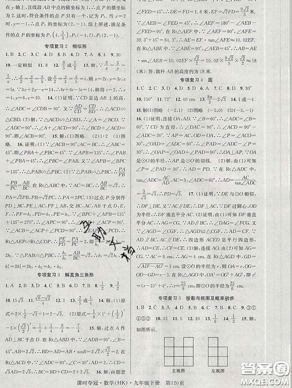 安徽師范大學(xué)出版社2020新版課時奪冠九年級數(shù)學(xué)下冊滬科版答案
