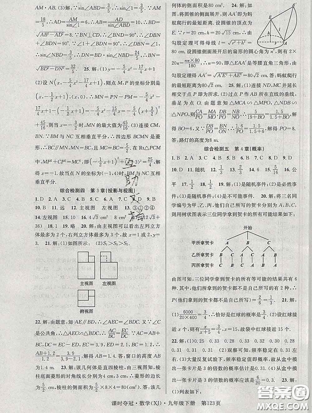安徽師范大學(xué)出版社2020新版課時(shí)奪冠九年級(jí)數(shù)學(xué)下冊(cè)湘教版答案