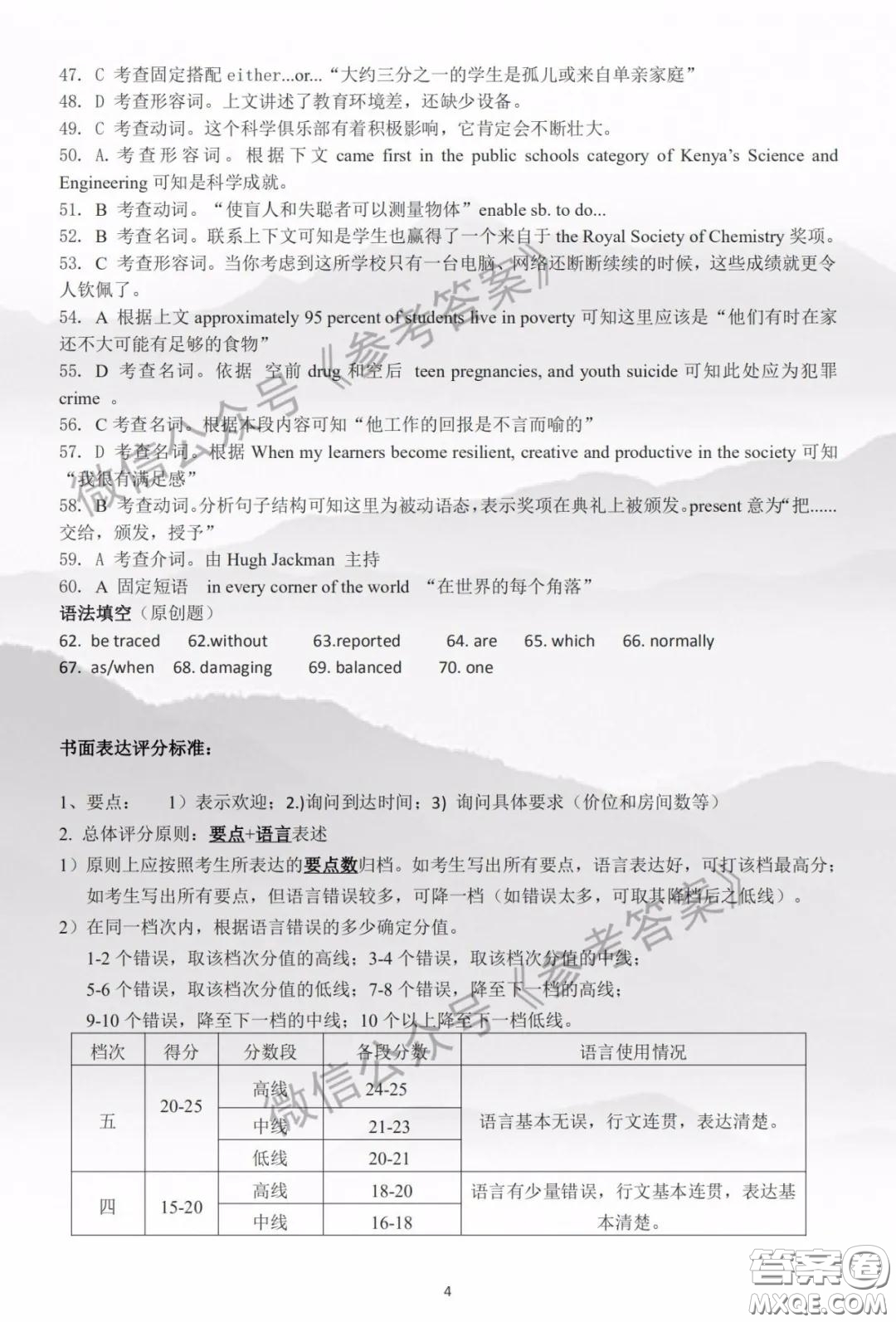 江西省重點(diǎn)中學(xué)盟校2020屆高三第一次聯(lián)考英語答案
