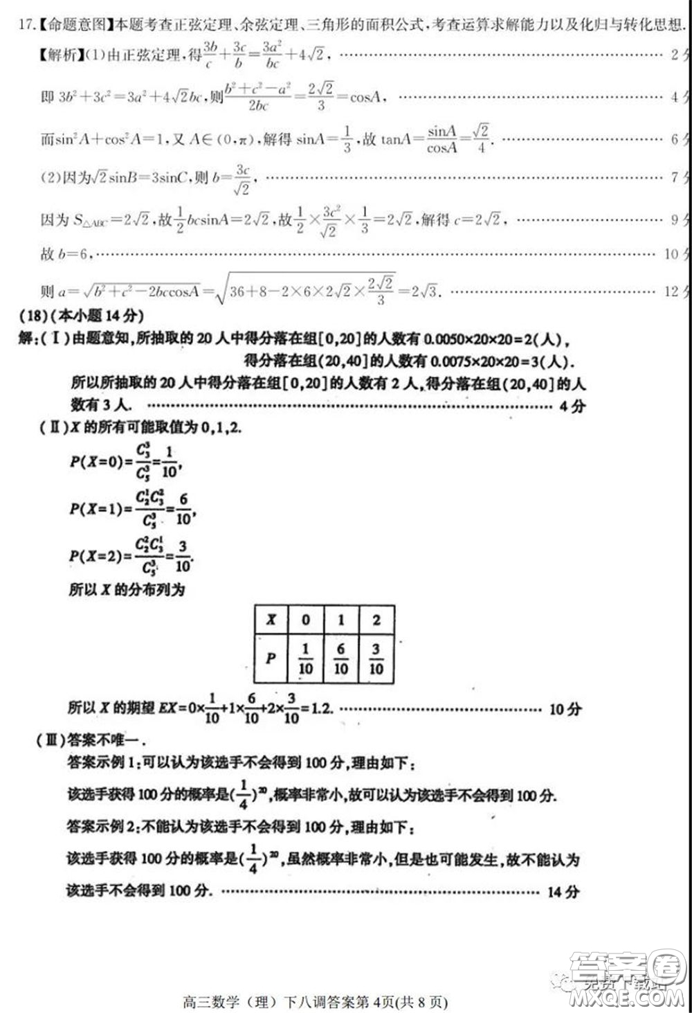 衡水中學(xué)2020年高三下學(xué)期第八次調(diào)研考試?yán)砜茢?shù)學(xué)試題及答案