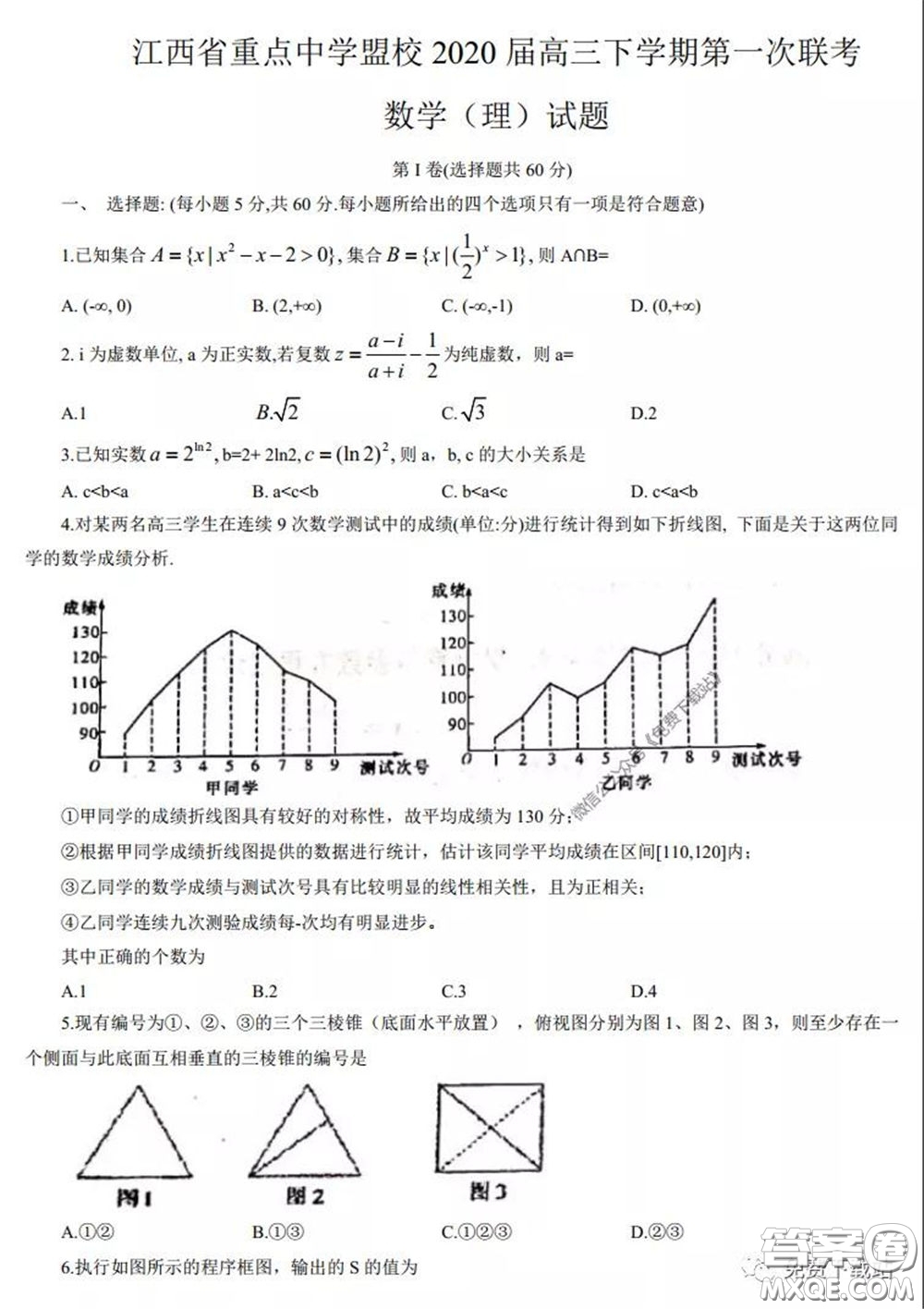 江西省重點中學盟校2020屆高三第一次聯考理科數學試題及答案