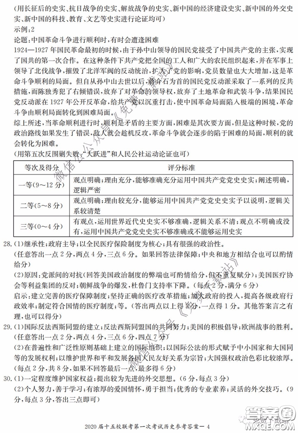 2020屆湘贛皖長郡十五校高三聯(lián)考第一次考試文科綜合答案
