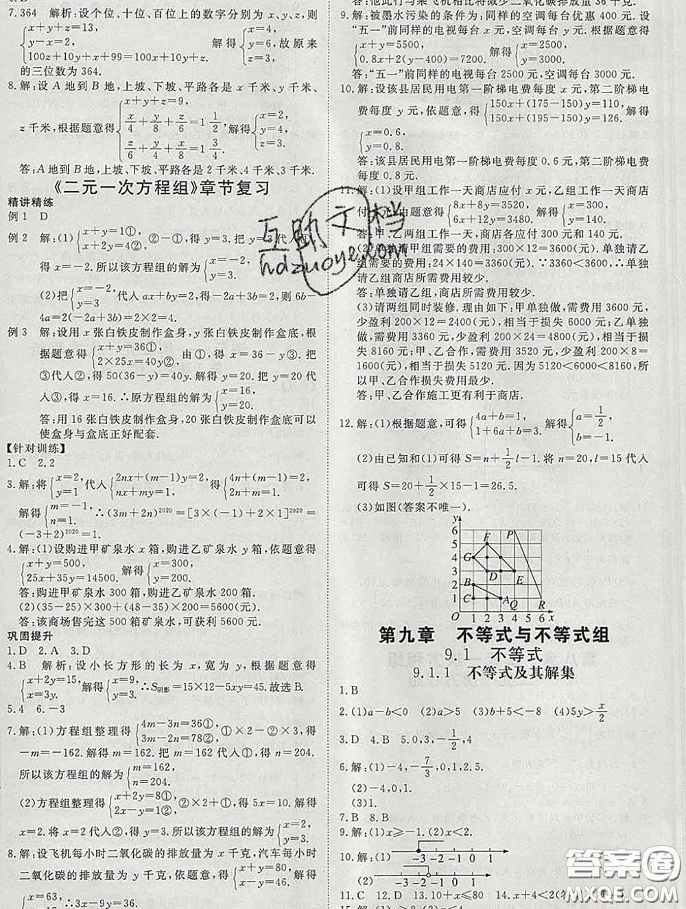 延邊大學出版社2020新版新領程叢書新領程七年級數(shù)學下冊人教版參考答案