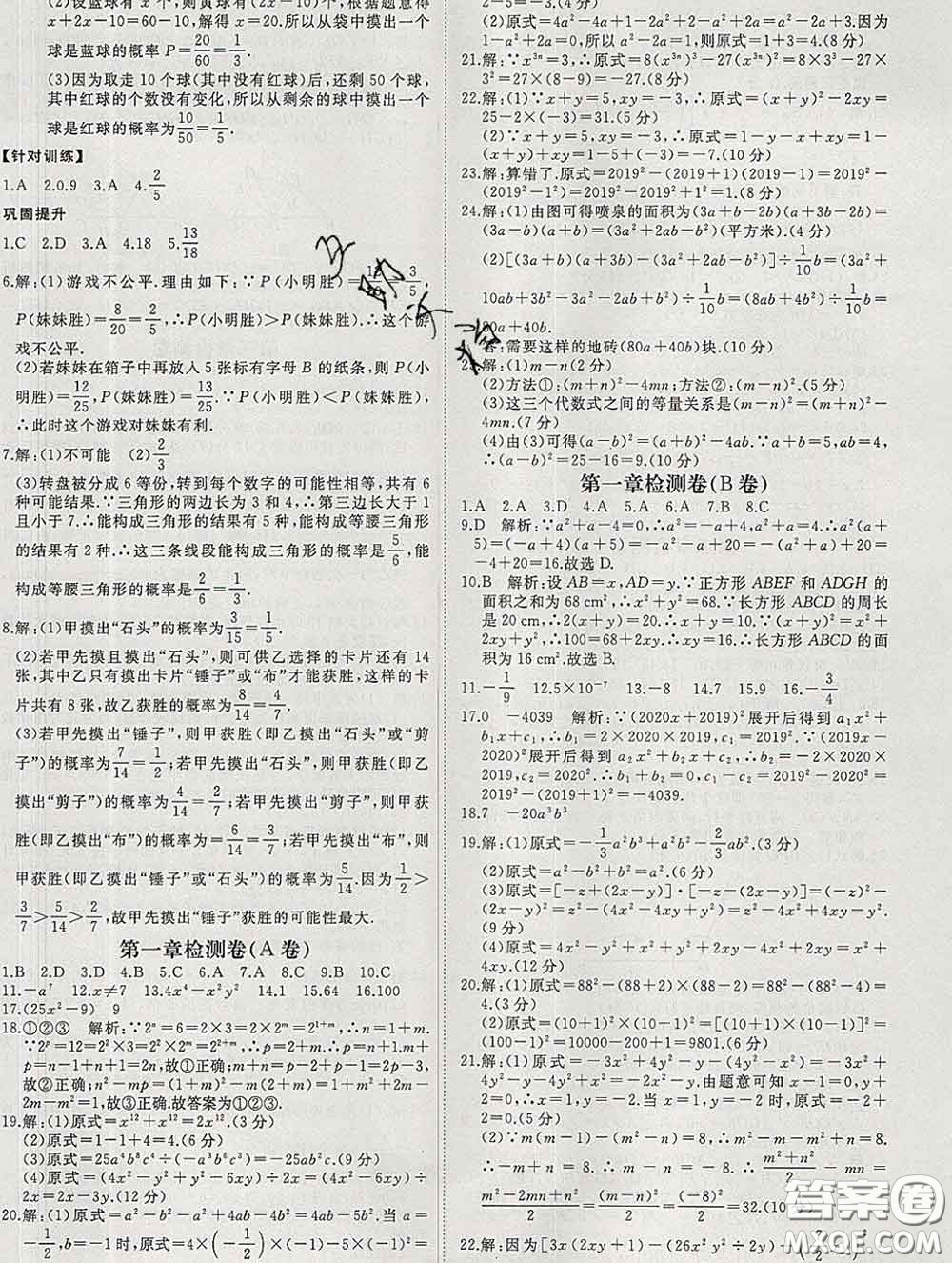 延邊大學(xué)出版社2020新版新領(lǐng)程叢書新領(lǐng)程七年級數(shù)學(xué)下冊北師版參考答案