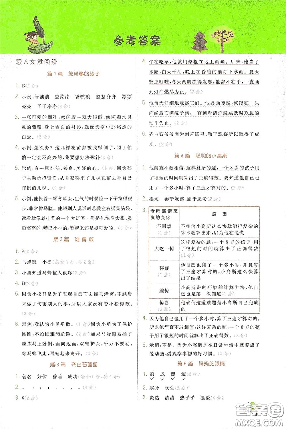 江蘇鳳凰美術出版社2020響當當閱讀真題80篇三年級彩繪版答案