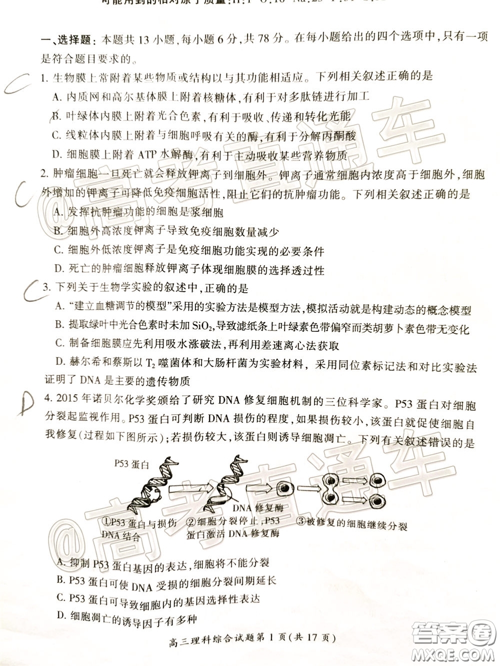 郴州市2020屆高三第二次教學(xué)質(zhì)量監(jiān)測(cè)試卷理科綜合試題及答案