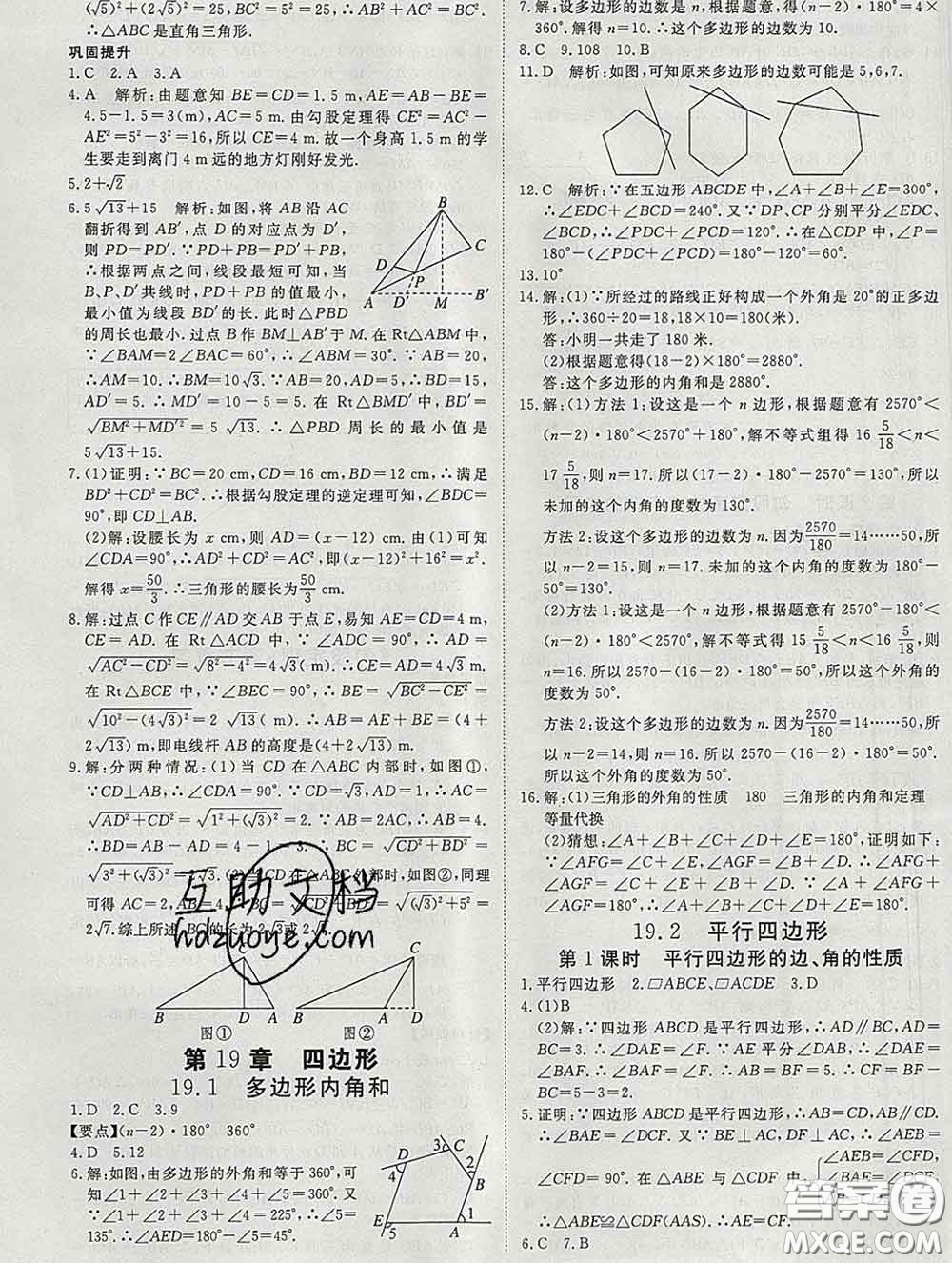 延邊大學出版社2020新版新領程叢書新領程八年級數(shù)學下冊滬科版參考答案