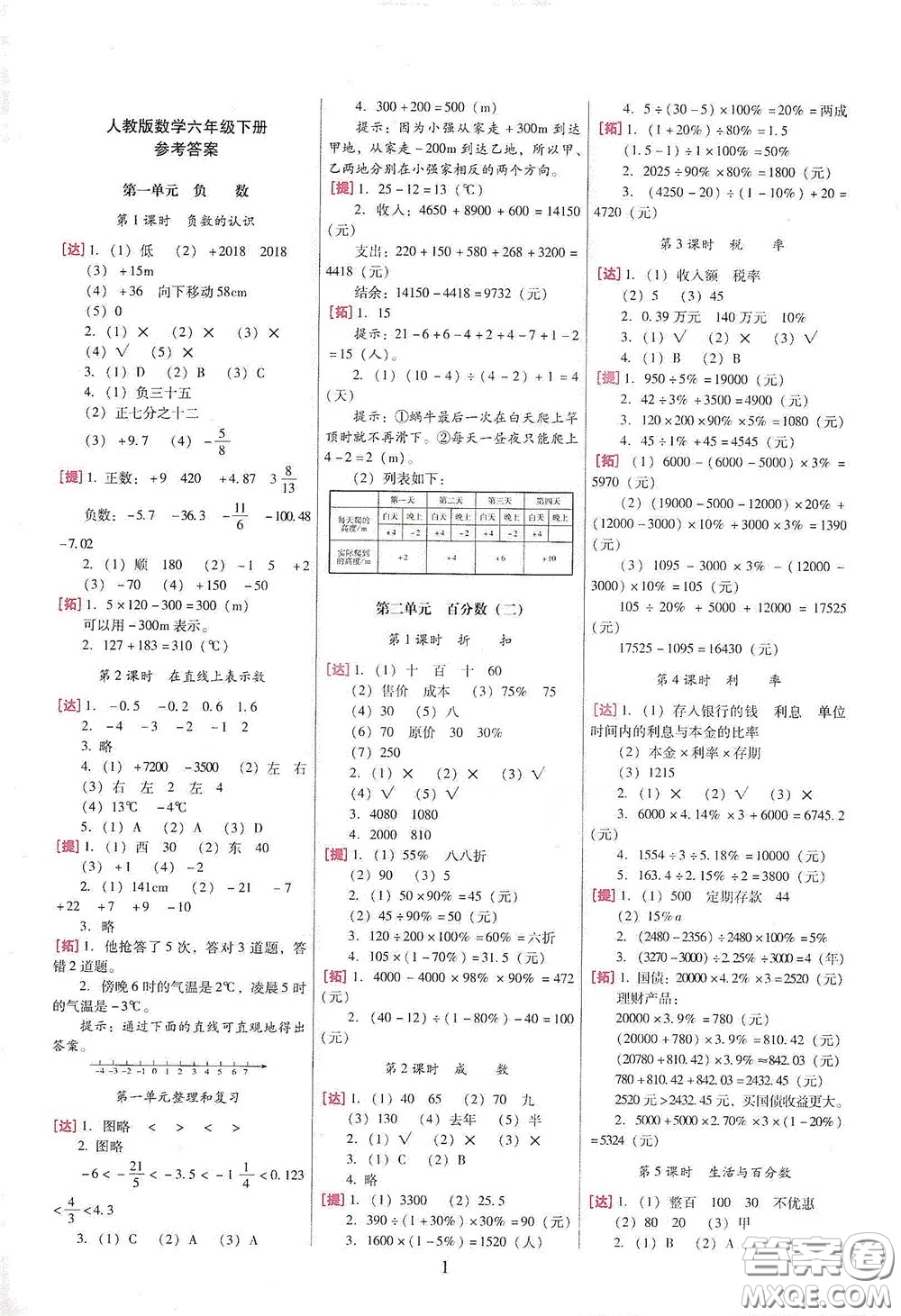 海南出版社2020云南師大附小一線名師巧學(xué)精練六年級(jí)數(shù)學(xué)下冊人教版答案