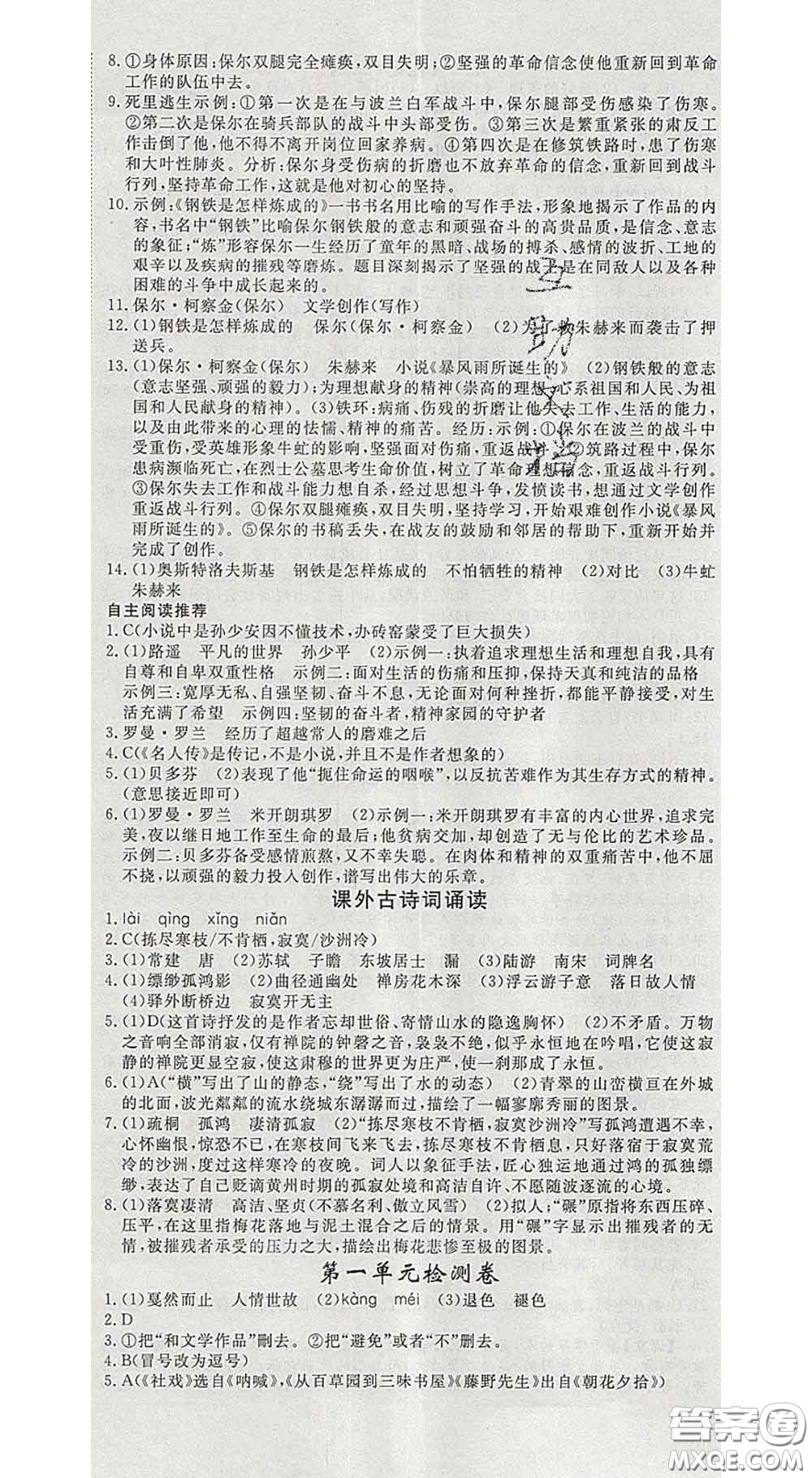 延邊大學出版社2020新版新領程叢書新領程八年級語文下冊人教版參考答案