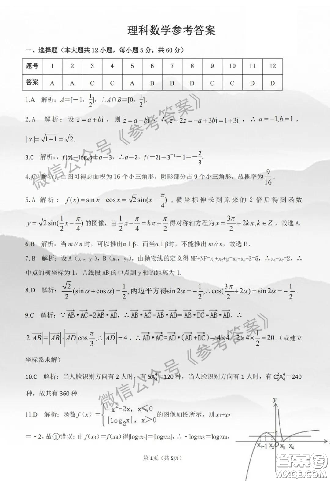 2020年寶雞市高考模擬檢測(cè)二理科數(shù)學(xué)答案