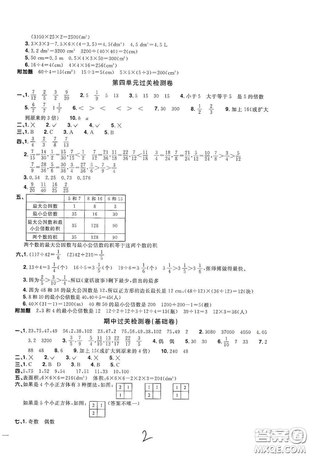浙江教育出版社2020陽(yáng)光同學(xué)全優(yōu)達(dá)標(biāo)好卷五年級(jí)數(shù)學(xué)下冊(cè)人教版浙江專(zhuān)版答案